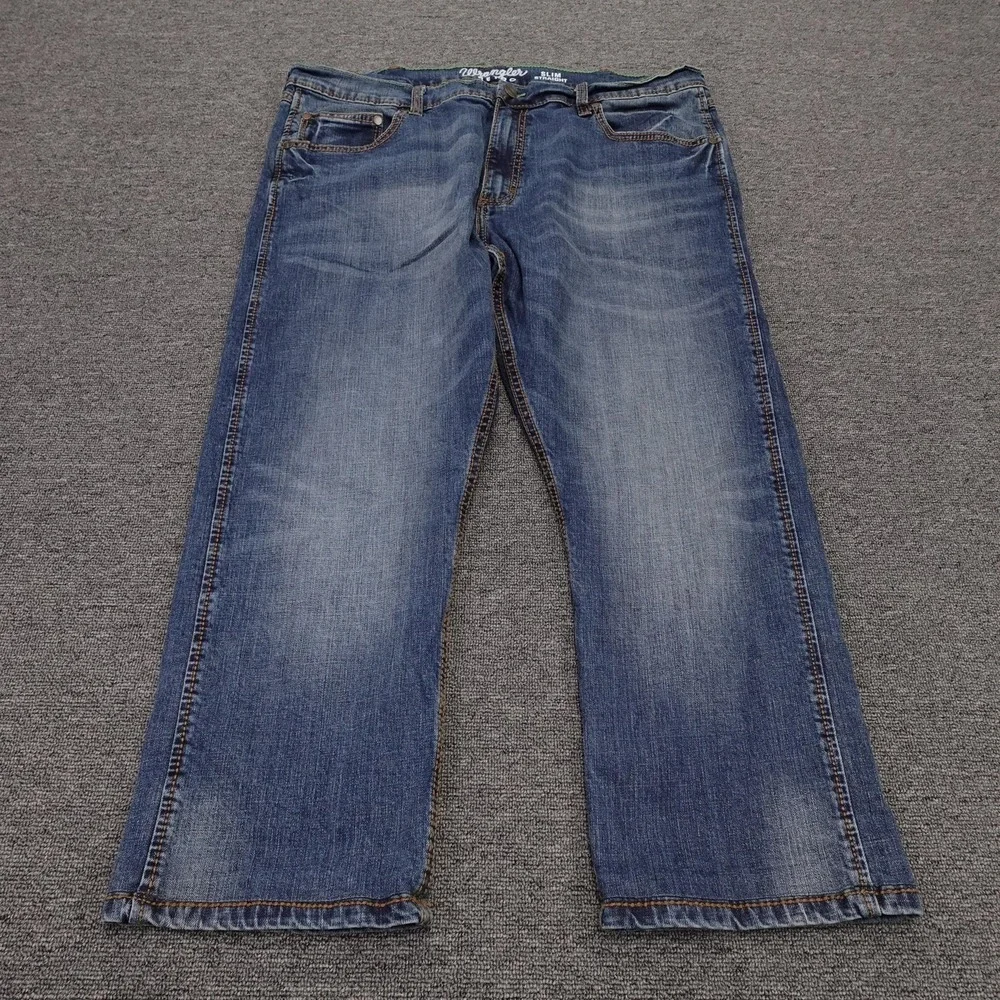 Wrangler Retro Slim Straight Jeans Mens 38x26 Blue Medium Wash Stretch Denim